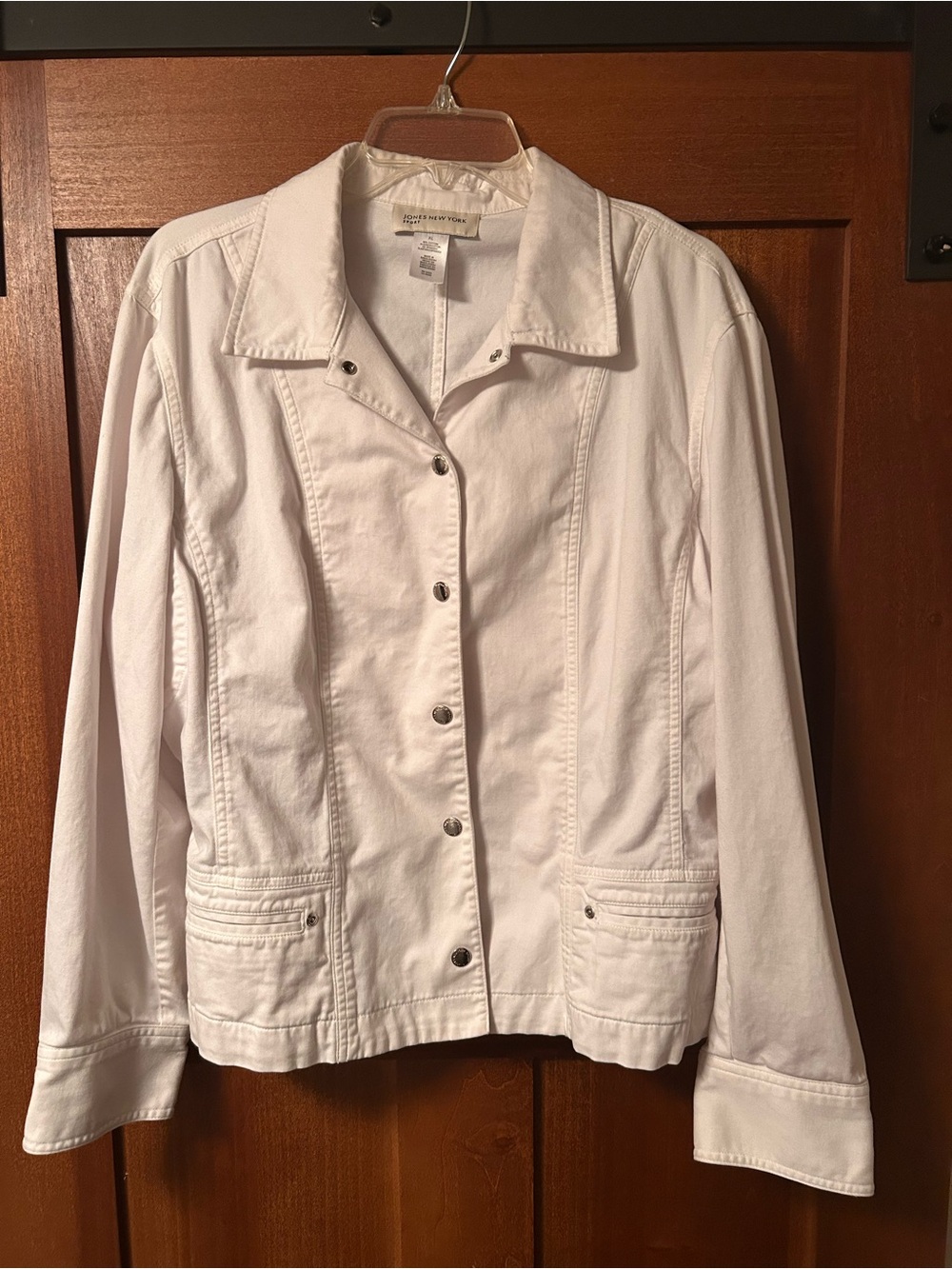 Jones New York White Button-Front Jean Jacket